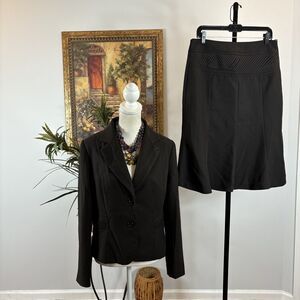 C & L Delight London 44 Women 2 Piece Shirt Suit Brown Long Sleeve Lapel Notche